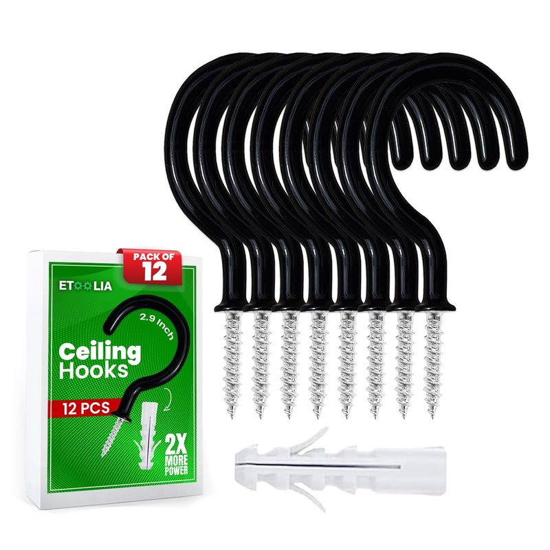 Etoolia 12 Pcs Ceiling Hooks for Hanging Plants - 2.9 inches Heavy Duty  Hanging Hooks for Christmas Lights  Cups  Decors - White Vinyl Coated Screw in Plant Hanger Hook Indoor and Outdoor - Image 1